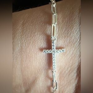 Silver Cross Paperclip Bracelet